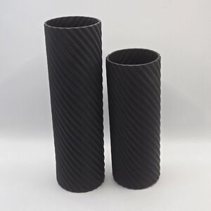 Set of 2 BALOS Black Ribbed Glass Cylinder Vases VTG 1980s Table Deco